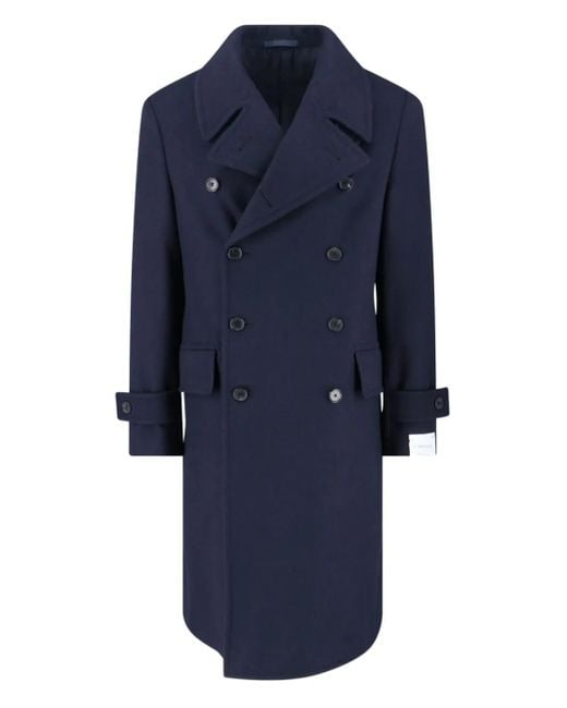 Caruso Blue Double-breasted Wool Coat for men
