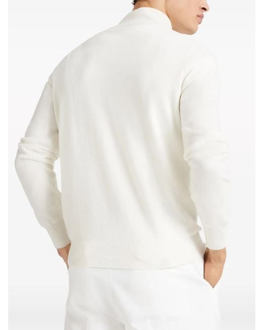 Brunello Cucinelli White Funnel-Neck Cashmere Polo Shirt for men