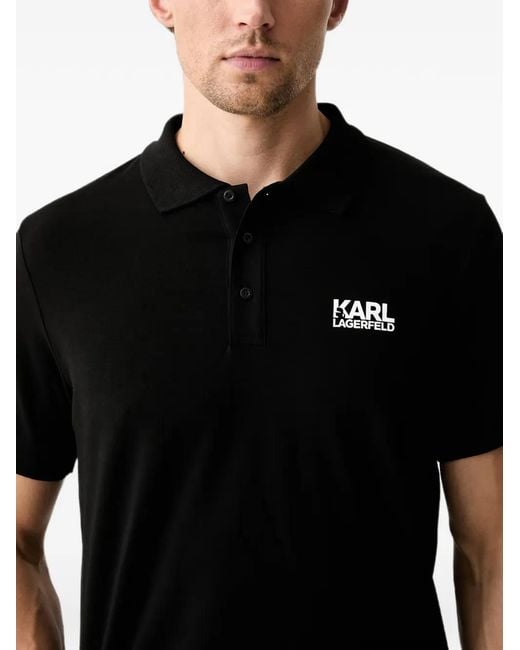 Karl Lagerfeld Black Logo-Print Short-Sleeve Polo Shirt for men