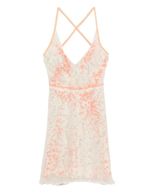 Gemy Maalouf Natural Lace-Pattern Mini Dress