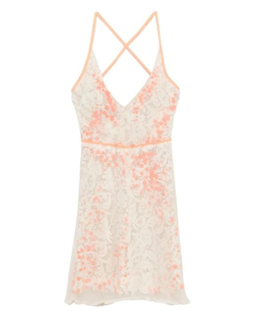 Gemy Maalouf Natural Lace-Pattern Mini Dress