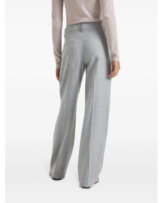 Brunello Cucinelli Gray Pleated Wide-Leg Trousers