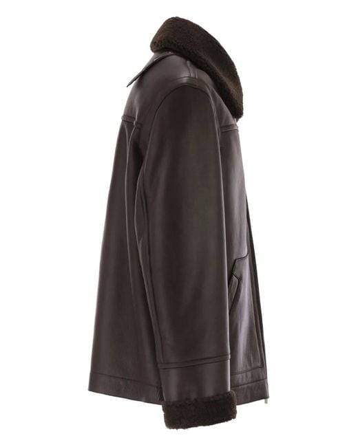 PT Torino Black Shearling-Trim Leather Jacket for men