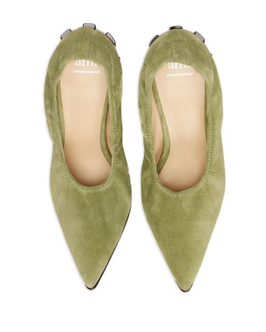 AMI Green Round Heel Point-Toe Pumps