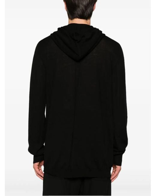 Rick Owens Black Fine-Knit Hooded Jumper for men