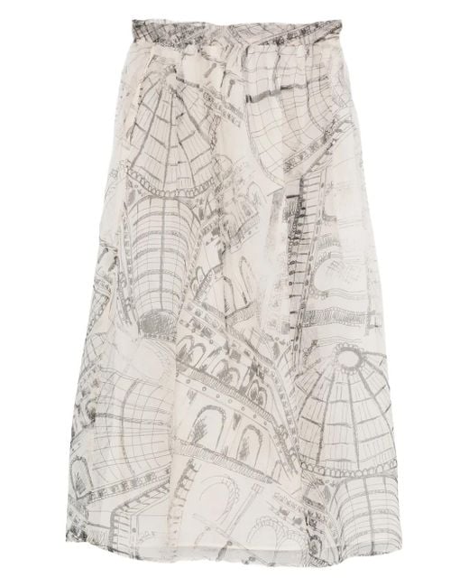 Paul & Joe White Graphic-Print Silk Skirt