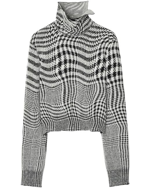 Burberry Gray Wool-Blend Warped Houndstooth Sweater