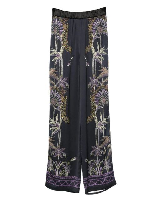 Forte_forte Gray Wide-Leg Trousers With Botanical Embroidery