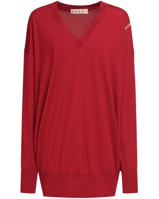 Marni Red V-Neck Jumper