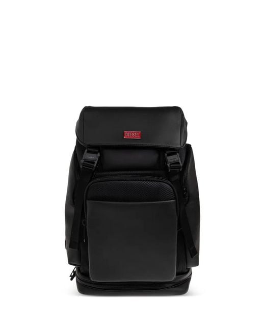 DIESEL Black Logo-Plaque Buckle-Fastening Backpack