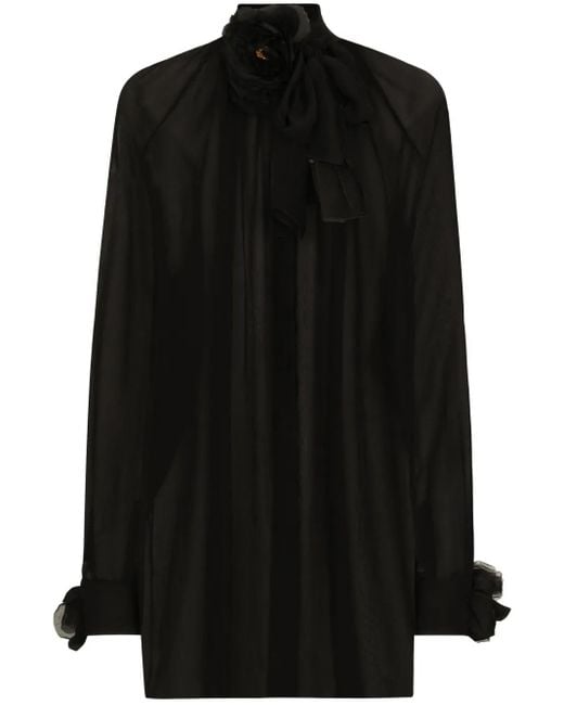 Dolce & Gabbana Black Floral-Appliqué Cotton Blouse