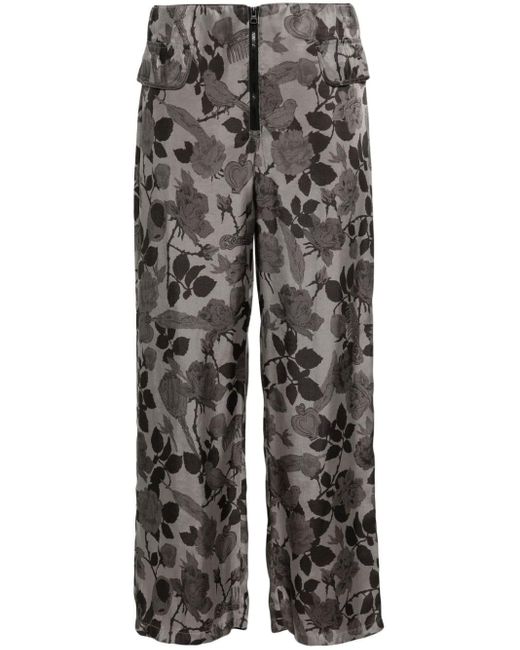 Bimba Y Lola Gray Floral-print Cropped Trousers