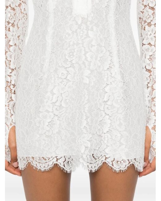 ROWEN ROSE Kanten Mini-Jurk Met Lange Mouwen in het White