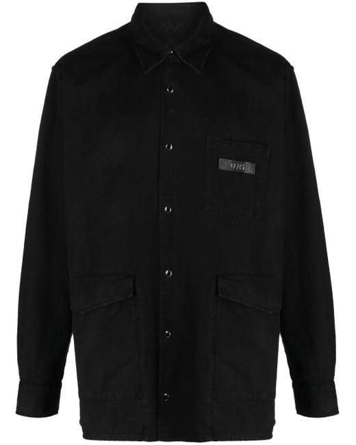 Gcds Black Logo-Patch Cotton Shirt for men