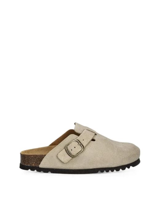 Scholl White Buckle-Fastening Suede Mules