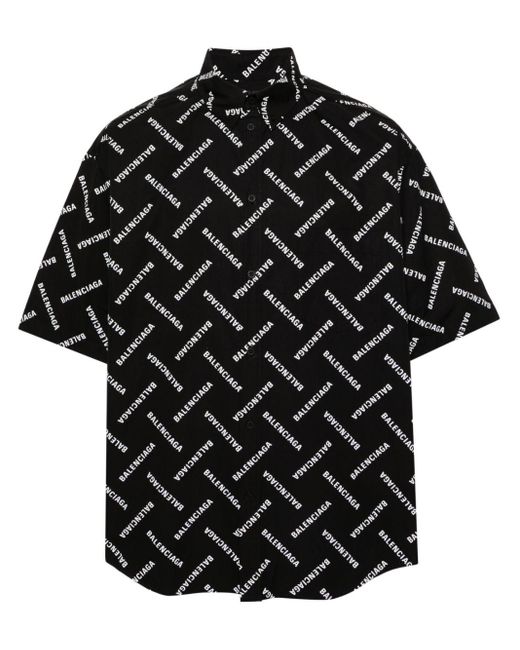 Balenciaga Popeline-Hemd mit Logo-Print in Black für Herren