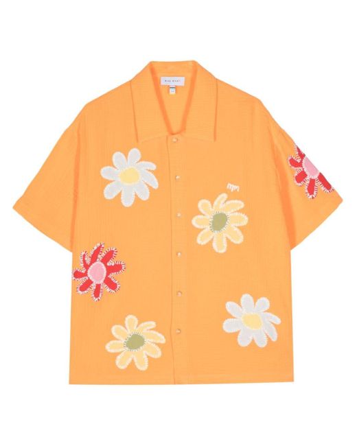 Chemise en coton à fleurs brodées MIRA MIKATI en coloris Orange
