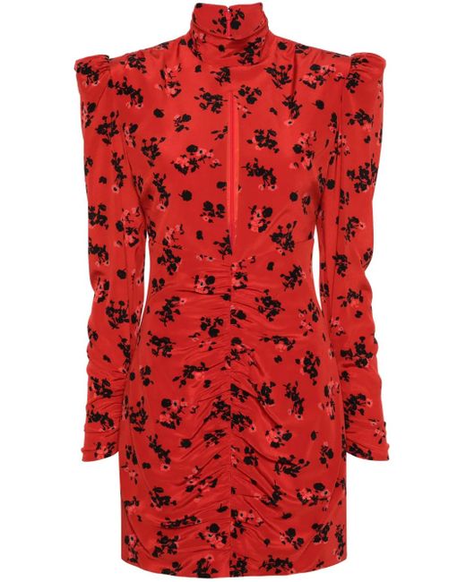 Alessandra Rich Red High-Neck Floral Mini Dress