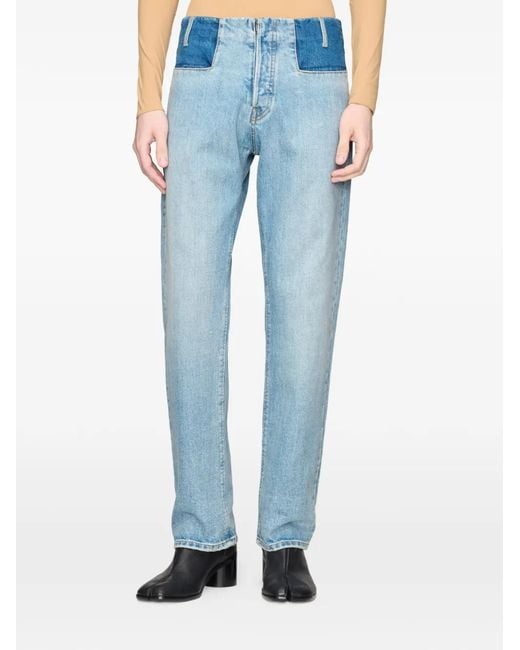 Maison Margiela Blue Jean À Design Patchwork Et Détail De Quatre Coutures Blanches Signature for men