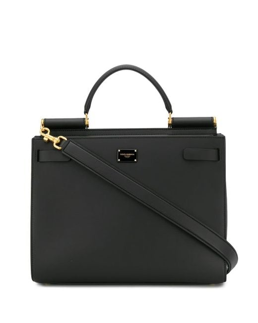 Large Sicily 62 Tote Bag In Calfskin And Cashmere Split-Grain Leather di Dolce & Gabbana in Black