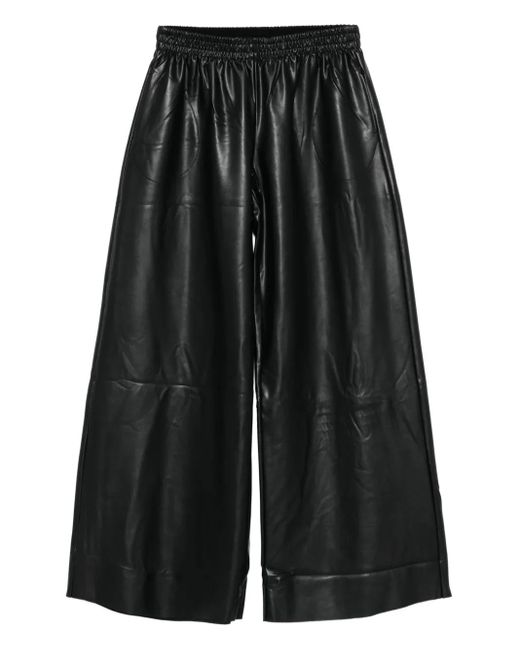 Norma Kamali Black Elastic-Waist Wide-Leg Trousers