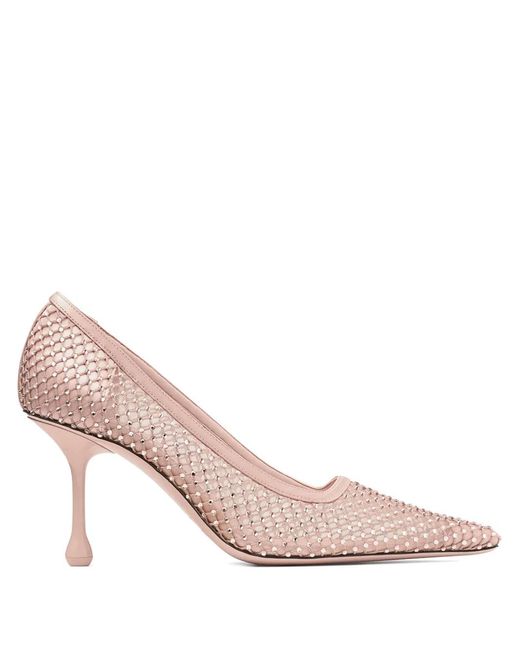 Jimmy Choo Pink 80Mm Ixia Crystal-Embellished Mesh Pumps