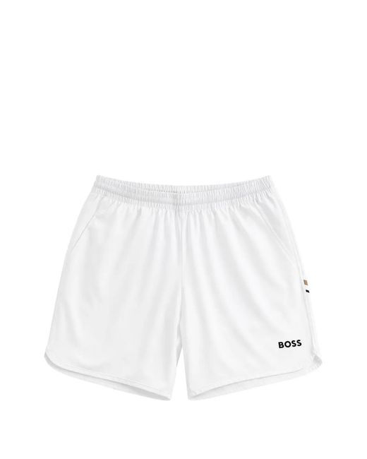 BOSS GREEN HUGO BOSS White Logo-Print Elasticated Shorts for men