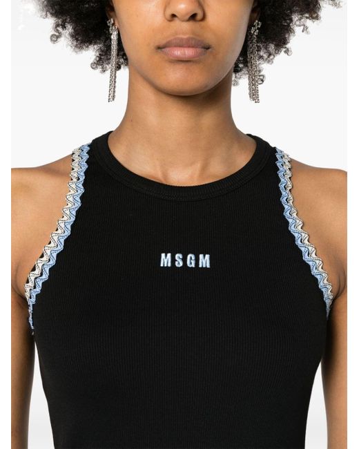 MSGM Black Ribbed T-Shirt With Applications