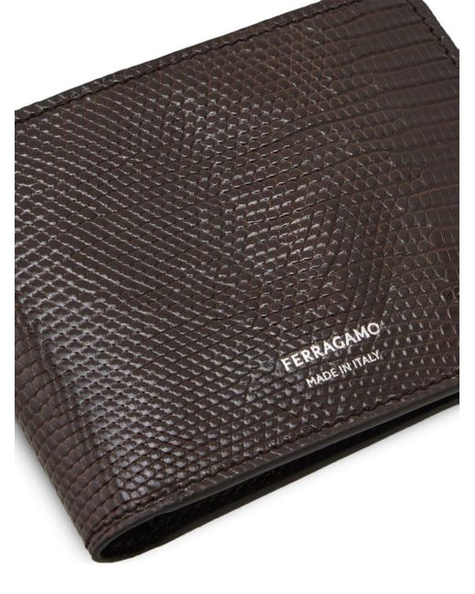 Ferragamo Brown Lizard-embossed Bi-fold Wallet for men