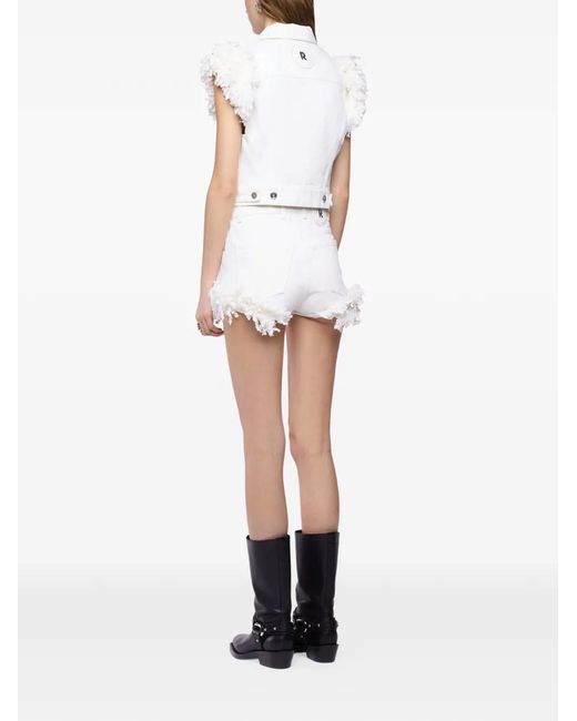 Rabanne White Short En Jean À Franges
