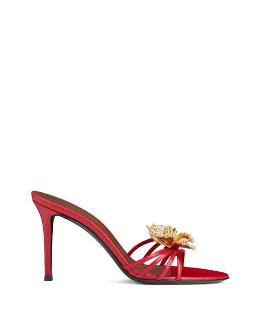 Giuseppe Zanotti Red Orchid Crystal Open-Toe Crystal Grain Sandals