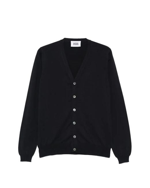 Alpha Studio Black Buttoned V-Neck Cardigan for men