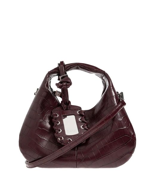 Ganni Purple Crocodile-Effect Tote Bag