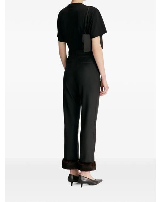 Loulou de Saison Black Haden Faux Fur-Trim Wool Trousers