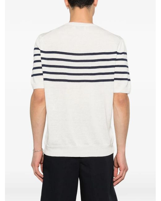 Gran Sasso White Striped Round-Neck T-Shirt for men