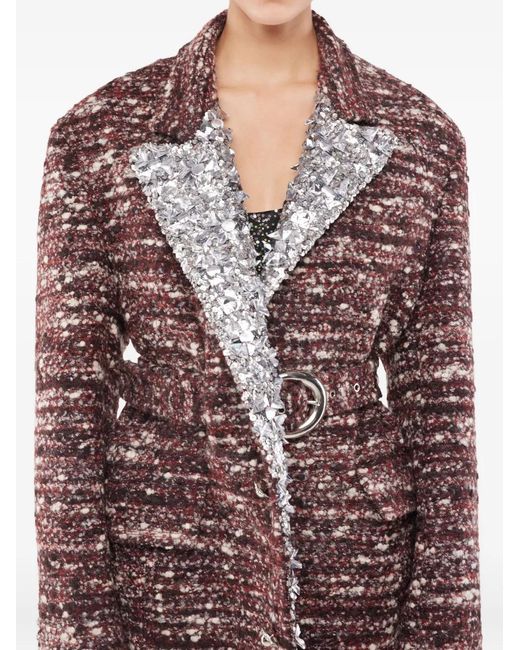 Rabanne Red Sequin-Embellished Belted Coat