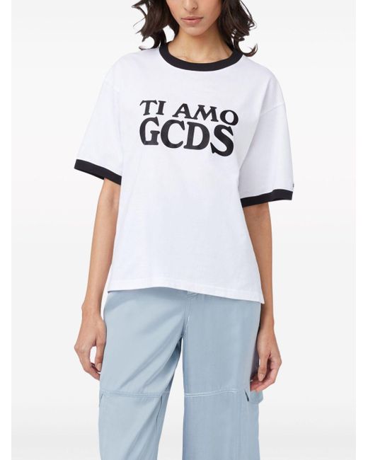 T-shirt crop à logo brodé Gcds en coloris White