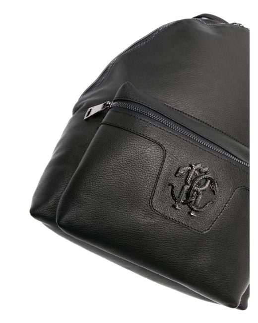 Roberto Cavalli Black Mirror Snake-plaque Leather Backpack for men