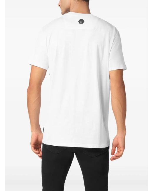 Philipp Plein White Strass Racing Club T-Shirt for men