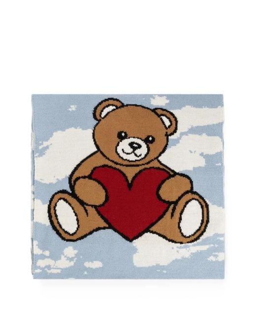 Moschino White Teddy Bear Motif Scarf