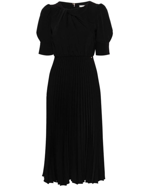 Nissa Black Pleated Crepe Midi Dress