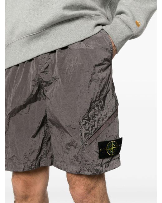 Stone Island Gray Compass-motif Shell Shorts for men