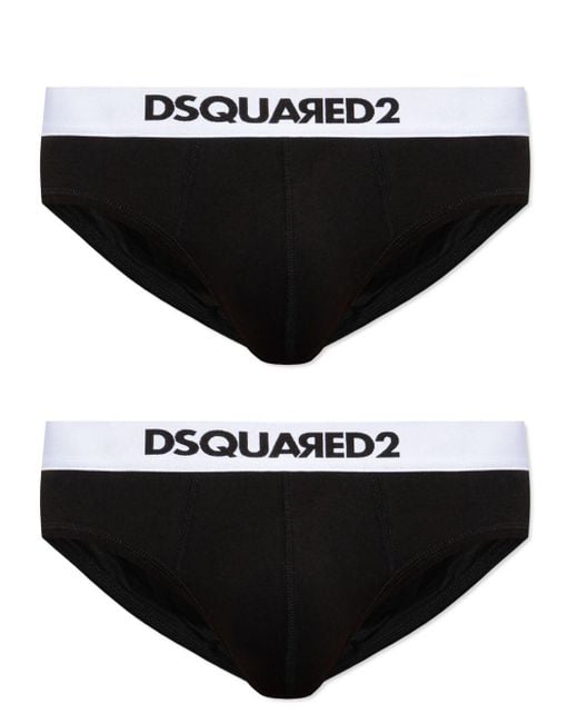 DSquared² Black Logo-waistband Stretch-cotton Briefs (pack Of Two) for men