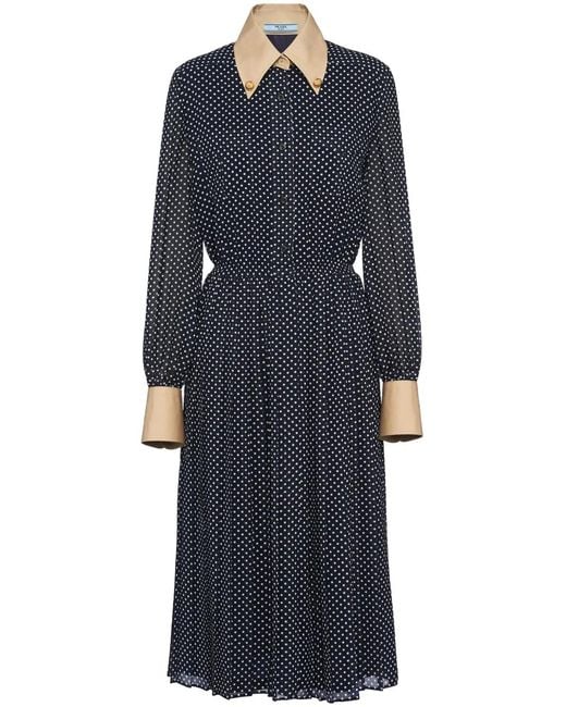 Prada Blue Polka Dot Georgette Dress