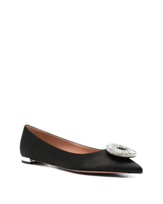 Aquazzura Black Crystal Hoop Embellished Flat Pumps