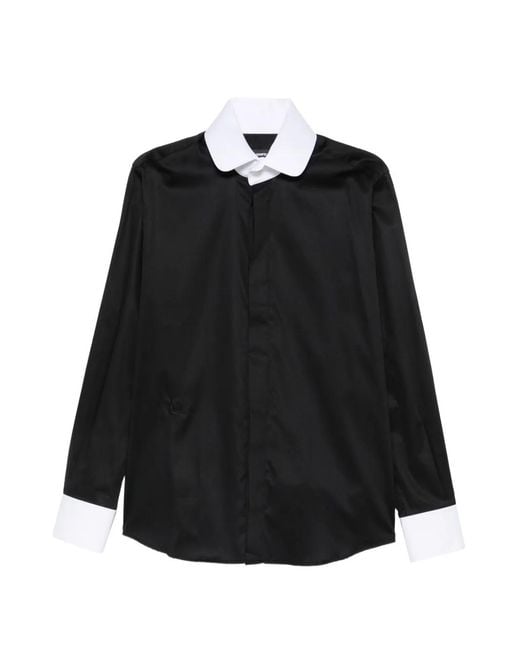 Karl Lagerfeld Black Contrast-Collar Concealed-Fastening Shirt for men