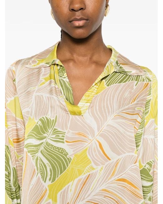 Deha Yellow V-Neck Leaf-Print Dress