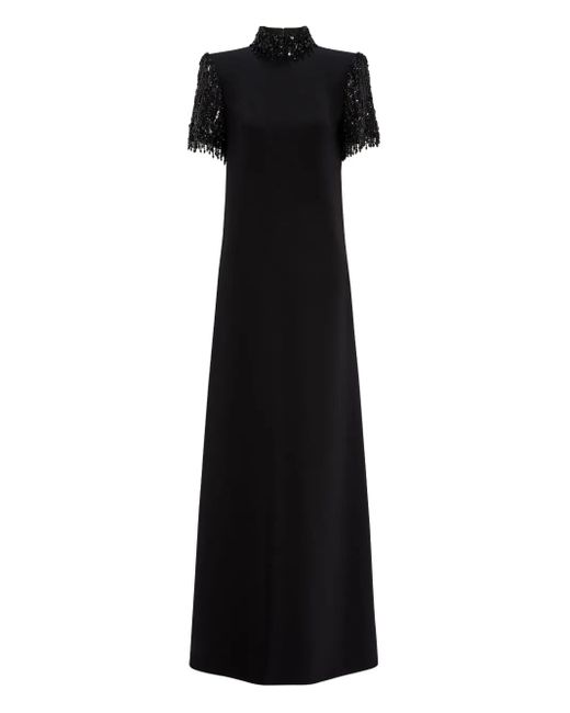 Jenny Packham Black Sequin-Embellished High-Neck Maxi Dress