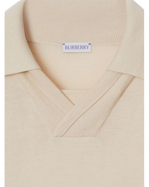 Burberry Poloshirt mit V-Ausschnitt in Natural für Herren