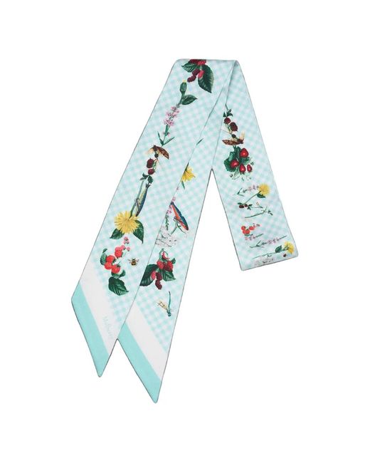 Mulberry Blue Gingham-Print Floral Scarf